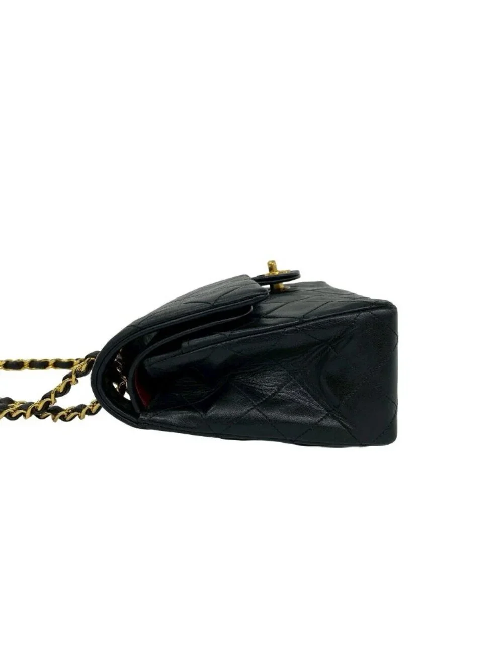 Chanel Quilted CC Logo Double Flap Lambskin Chain Shoulder Bag Black
